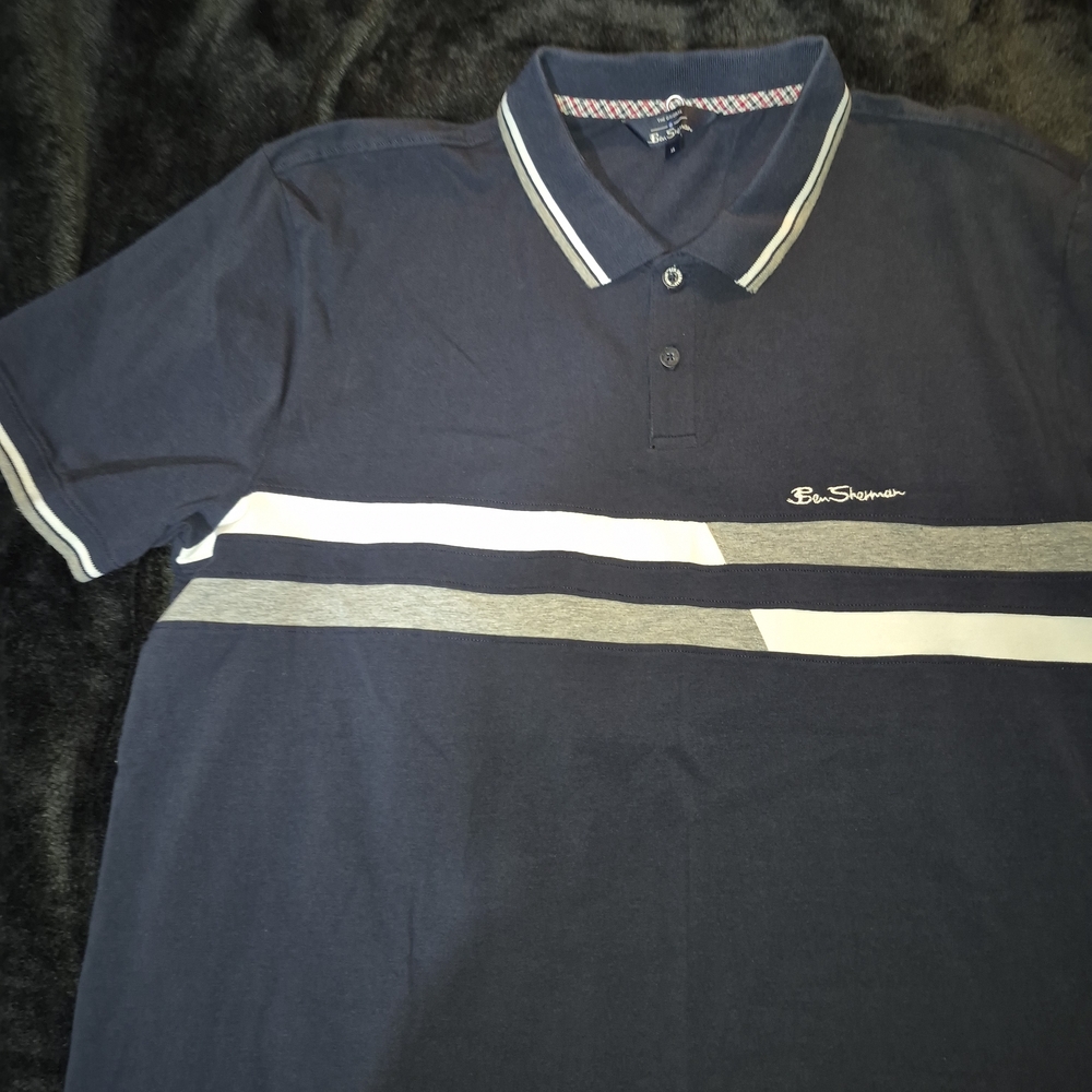 Ben Sherman Dark Blue Polo with White and Gray Stripes